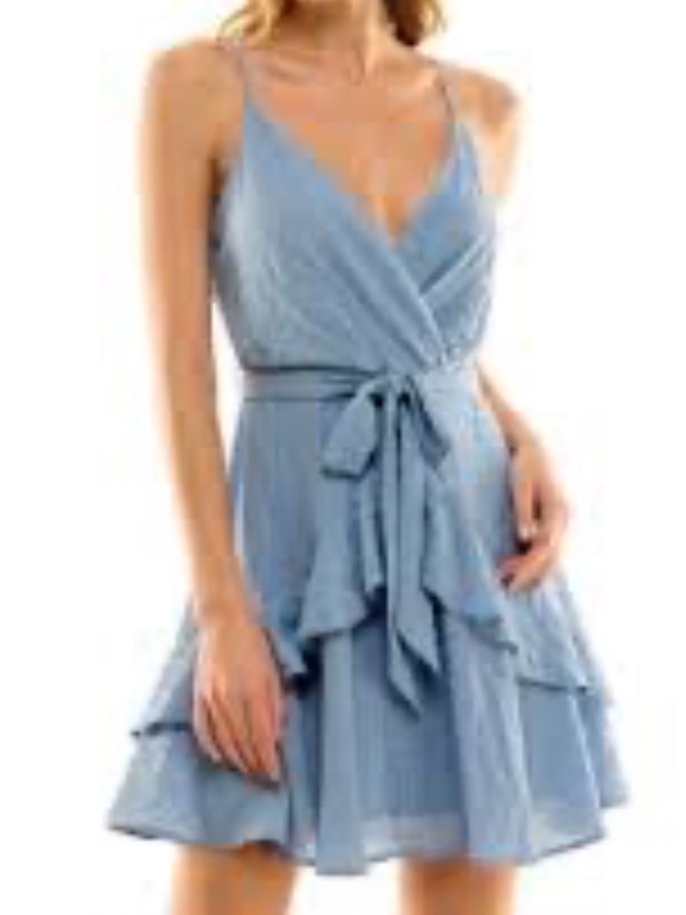 Trixxi Day Blue Textured Wrap Tie Mini Dress with Ruffle Skirt Sz XL